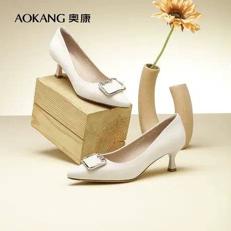【门店发货】奥康女鞋 2024春季新款方扣法式尖头女士聚会单鞋图片