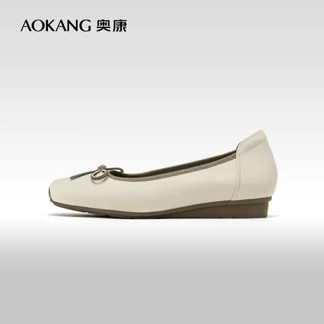 【雅致花语】奥康女鞋 2024春季新款平底浅口小香风真皮豆豆鞋图片