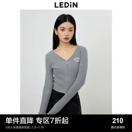 乐町新品修身短款小上衣秋季新款女装甜辣简约开衫V领针织衫图片