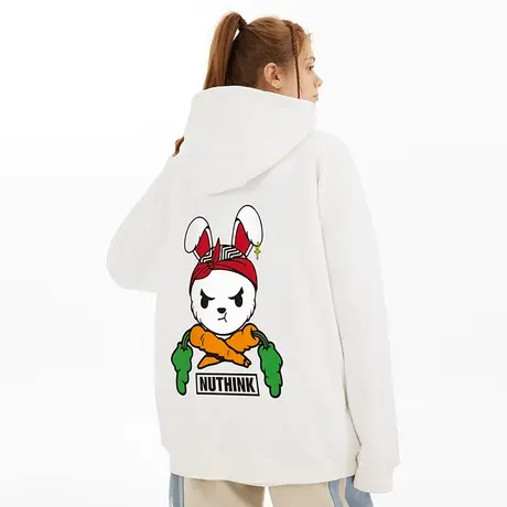 Nuthink欧美潮流可爱风兔子连帽卫衣男冬季oversize情侣装外套潮商品大图