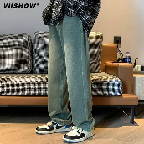 VIISHOW渐变直筒长裤男2024春季新款美式宽松显瘦垂坠牛仔裤子商品大图