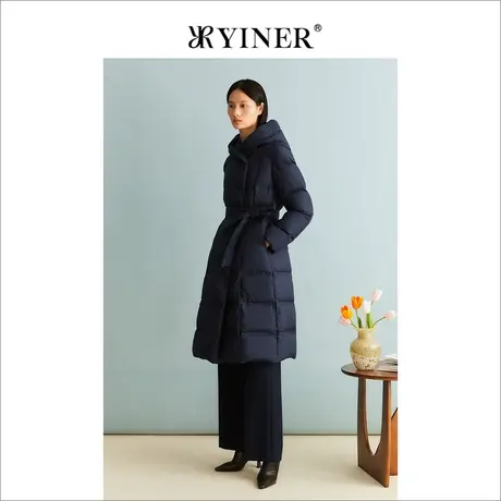 【聚暖白鹅绒】YINER音儿女装冬季中长款连帽羽绒服商品大图