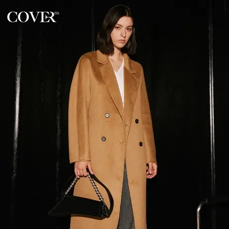 COVER2023冬季双色定纺骆驼绒廓形毛呢大衣商品大图