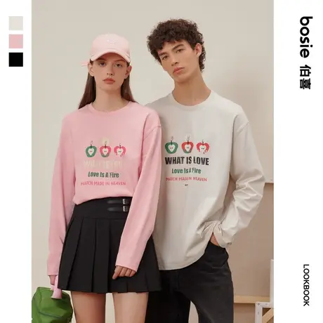 【好物体验专享】bosie2024年春季新款长袖T恤男情侣蜡烛印花上衣图片