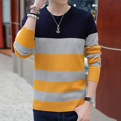 2023秋冬季新款男士毛衣韩版线衫衣服男装加绒加厚长袖打底针织衫商品大图