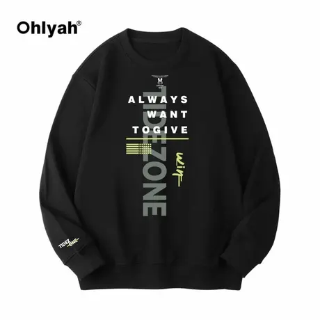 Ohlyah潮流空间印花标语圆领卫衣男女美式街头潮流情侣学生班服商品大图