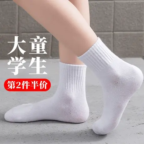 白色袜子中筒棉袜小学生初中女孩男童中大童高中少女春秋冬季短袜图片