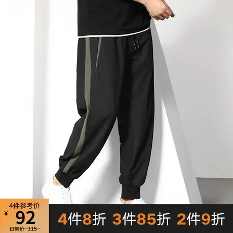 GxxH大码休闲胖子男装加肥加大宽松冰丝运动裤撞色拼接束脚九分裤商品大图