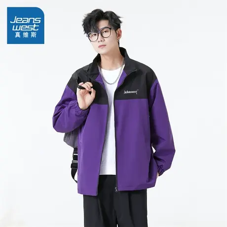 EI真维斯男装2023冬季新款 时尚百搭拼色防水印花立领夹克外套图片