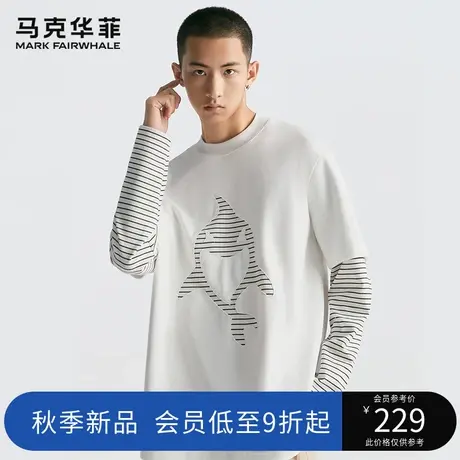 马克华菲重磅鲸鱼印花圆领长袖T恤男2023秋季新款潮牌假两件上衣图片