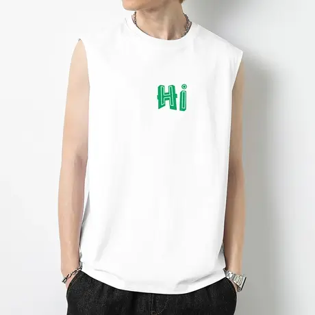 重磅纯棉白色背心男夏季跨栏健身液氨长绒棉运动篮球坎肩无袖t恤商品大图