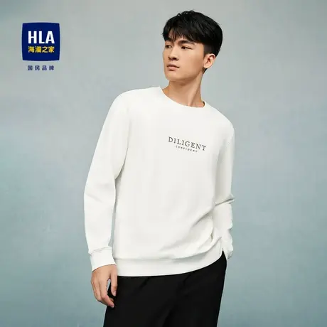 HLA/海澜之家圆领长袖T恤2023秋季新款简约纯色日常套头上衣男商品大图