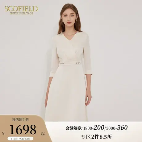 Scofield法式V领气质显高通勤简约优雅静奢风连衣裙女装夏季新款图片