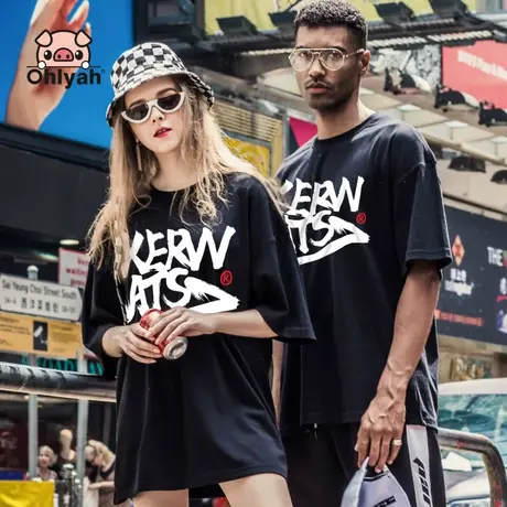 Ohlyah夏季短袖情侣装新款欧版黑色短袖t恤男女宽松潮牌恤衫纯棉图片