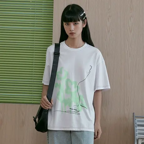 omont蛋挞家 复古涂鸦印花短袖T恤女夏季新款宽松设计感甜酷上衣商品大图