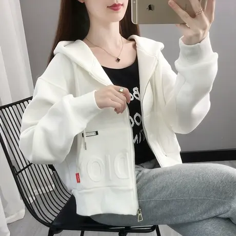 休闲连帽卫衣外套女春秋款2023年新款女士加绒运动小个子开衫上衣商品大图