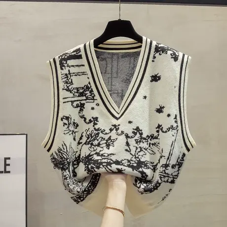 细针v领针织马甲背心女2023春秋新款宽松外穿马夹叠穿毛衣坎肩潮商品大图