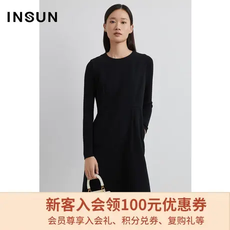 恩裳商场同款春秋季时尚拼接设计通勤黑色A字气质款连衣裙图片