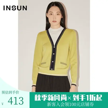 恩裳COVER春秋季时尚撞色条纹点缀假两件显瘦百搭羊毛针织衫女图片