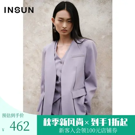 恩裳COVER2023年春款新款简明利落外套无领无扣立体裁剪挺括西装图片