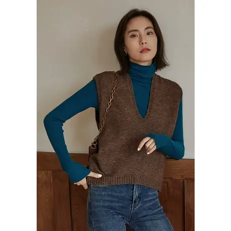 弥古针织马甲女春秋外穿宽松小背心坎肩上衣叠穿v领毛线马夹外搭图片