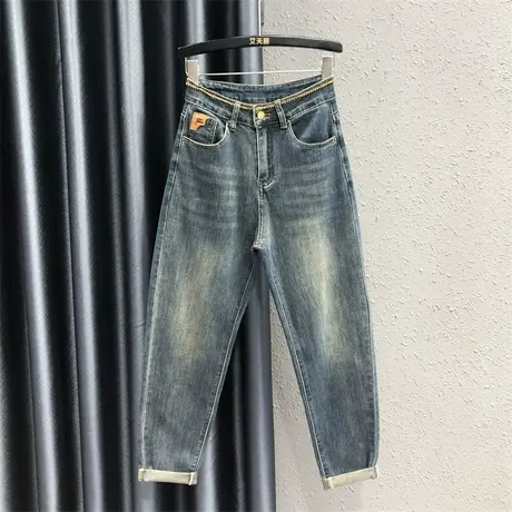 欧货休闲百搭牛仔裤长裤女2023秋季新款宽松显瘦设计感高腰老爹裤图片