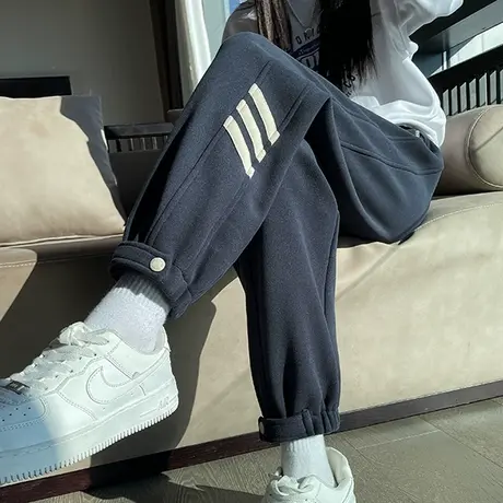 运动裤女2023年秋冬新款高腰宽松显瘦加绒九分休闲束脚哈伦裤子潮商品大图