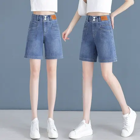 牛仔短裤女2023年夏季薄款新款高腰显瘦宽松直筒显腿长四分裤女商品大图