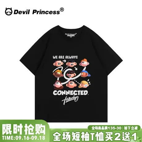 ulzzang小众设计感ins风黑色短袖t恤无性别穿搭卡通潮牌半袖上衣商品大图