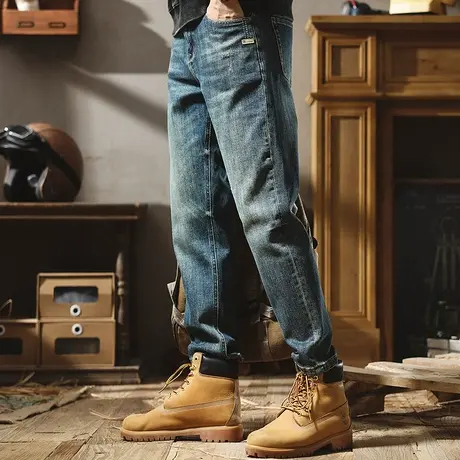 牛仔裤男士冬季2022新款潮流宽松直筒百搭保暖时尚外穿休闲牛仔裤商品大图