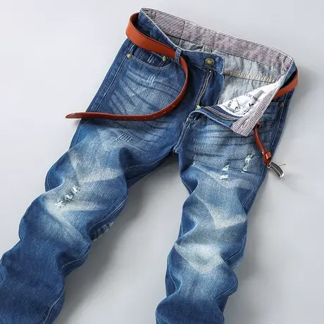 秋冬四季牛仔裤男士修身直筒宽松复古潮牌休闲中腰长裤子韩版破洞商品大图