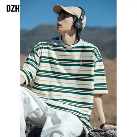 男士撞色条纹t恤男短袖男款潮牌夏季衣服男装2023新款上衣体恤夏商品大图
