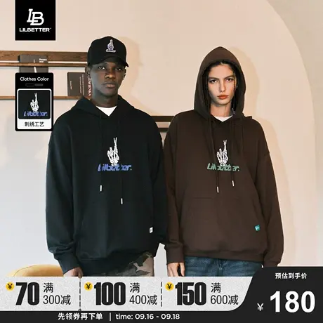 Lilbetter幸运手势360g重磅卫衣男连帽外套加绒上衣秋冬季情侣装商品大图