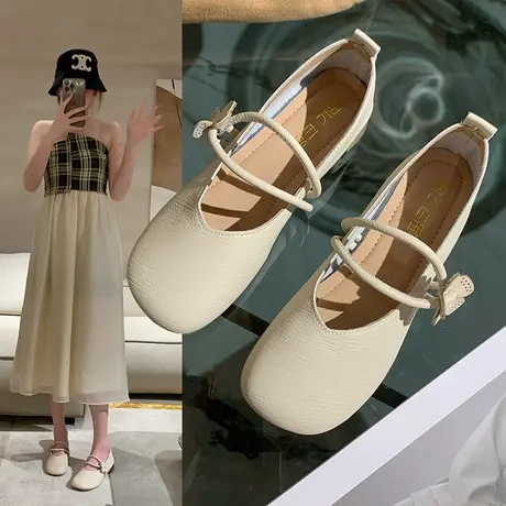 浅口低跟平底单鞋女圆头2023春秋新款仙女鞋法式晚晚风玛丽珍鞋子商品大图
