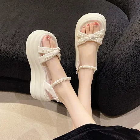 气垫底法式厚底凉鞋女夏季2023新款鞋子增高跟软底百搭仙女罗马鞋图片