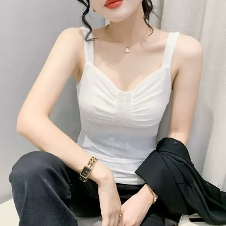 欧货性感V领吊带背心女内搭洋气百搭外穿网纱小衫时尚钉珠上衣夏商品大图