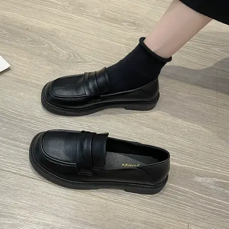 小皮鞋英伦风单鞋女2024春季新款平底乐福鞋百搭黑色工作鞋一脚蹬图片