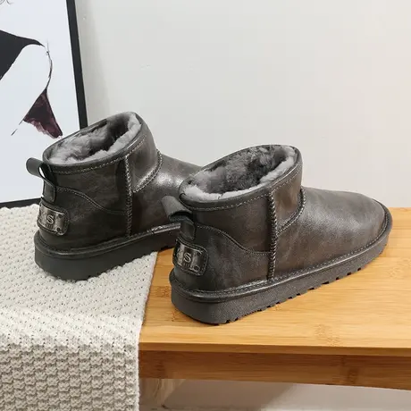 皮毛一体雪地靴男短筒冬保暖加厚羊毛低帮棉鞋东北短靴防水面包鞋图片