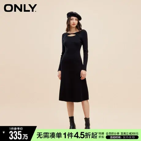 【气质淑女裙】ONLY冬季气质淑女镂空A字伞摆红色连衣裙女图片