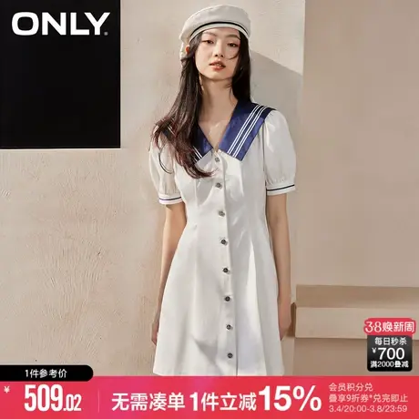 ONLY冬季气质减龄海军风收腰复古牛仔连衣裙女图片
