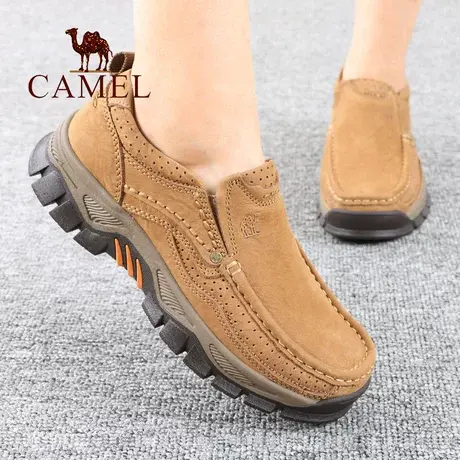 Camel/骆驼男鞋秋季新款低帮套脚士单真磨砂牛皮舒适户外休闲鞋子图片