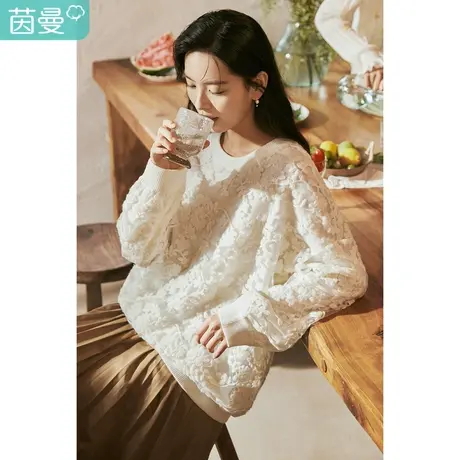 【商场同款】茵曼2023春女装新款田园圆领提花花卉套头长袖毛衣图片