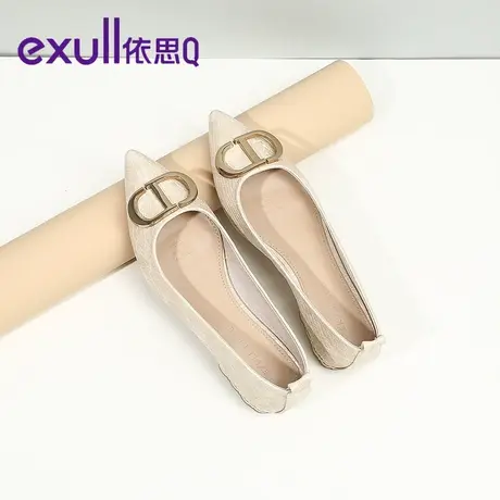 依思Q尖头低跟韩版女鞋2022年秋季新款小皮鞋浅口真皮尖头单鞋商品大图