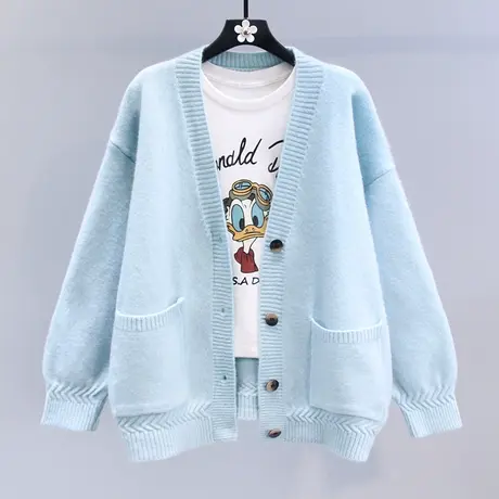 温柔风慵懒毛衣外套女秋冬2023年新款宽松高级感休闲V领针织开衫图片