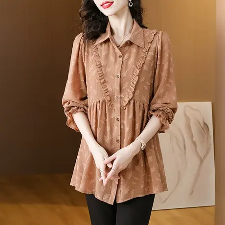 欧货早秋季新款女装2023衬衫长袖雪纺衫大码打底衫上衣设计感小众商品大图