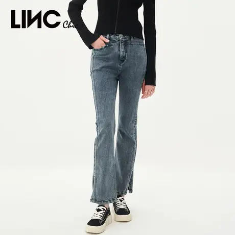 LINC金羽杰牛仔裤女2023年秋季新款复古中高腰女士直筒裤微喇长裤商品大图