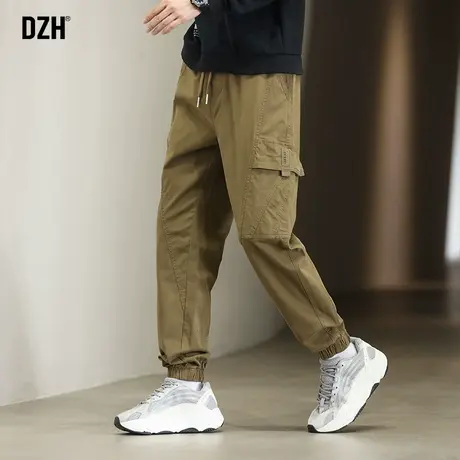 男士驼色裤子男款美式高街2023新款秋季休闲工装裤束脚长裤哈伦裤商品大图