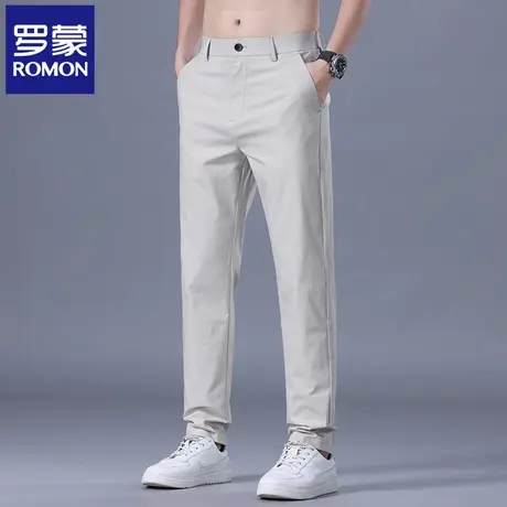 罗蒙2025新款男士休闲裤夏季薄款修身直筒长裤浅色弹力小西裤N2Z图片