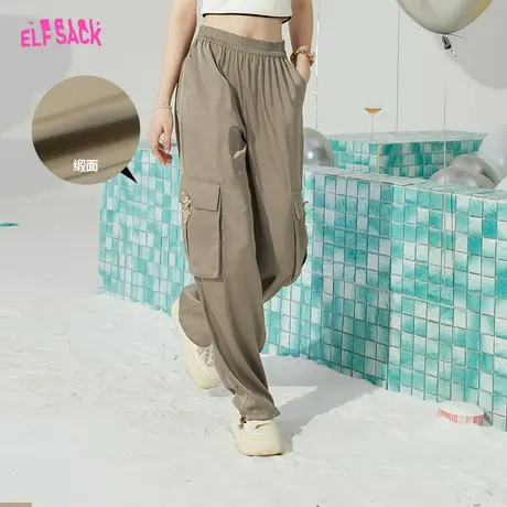 妖精的口袋缎面工装裤女2023夏季新款垂感宽松阔腿拖地裤休闲裤子图片