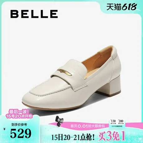 百丽粗高跟海鸥乐福鞋女2025新款不累脚妈妈深口单鞋子D9U1DCA5商品大图